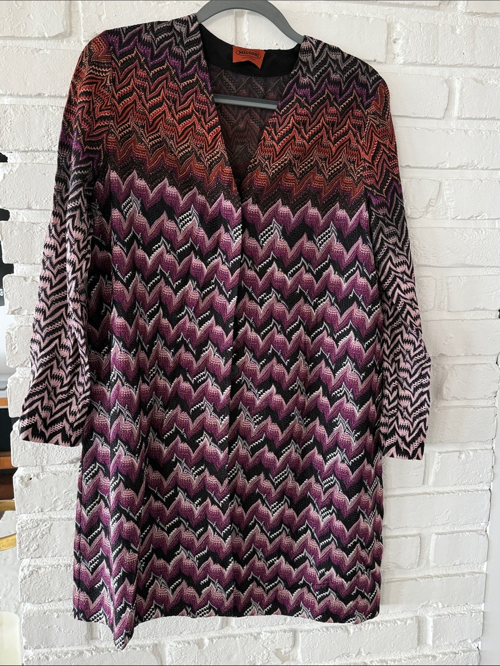 Missoni Chevron Knit Coat Sweater in Purple, Pink & Black Sparkly Size 44